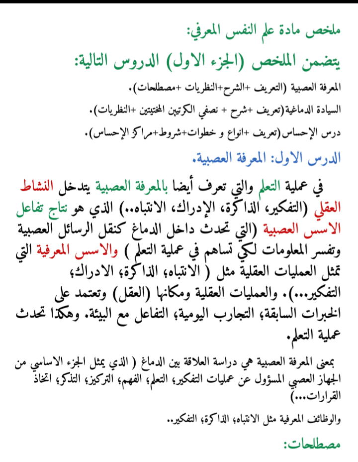 ملخصات جامعية علم النفس