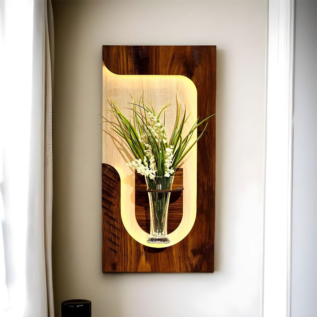 Panneau Mural Décoratif avec Éclairage LED Design Moderne en Bois