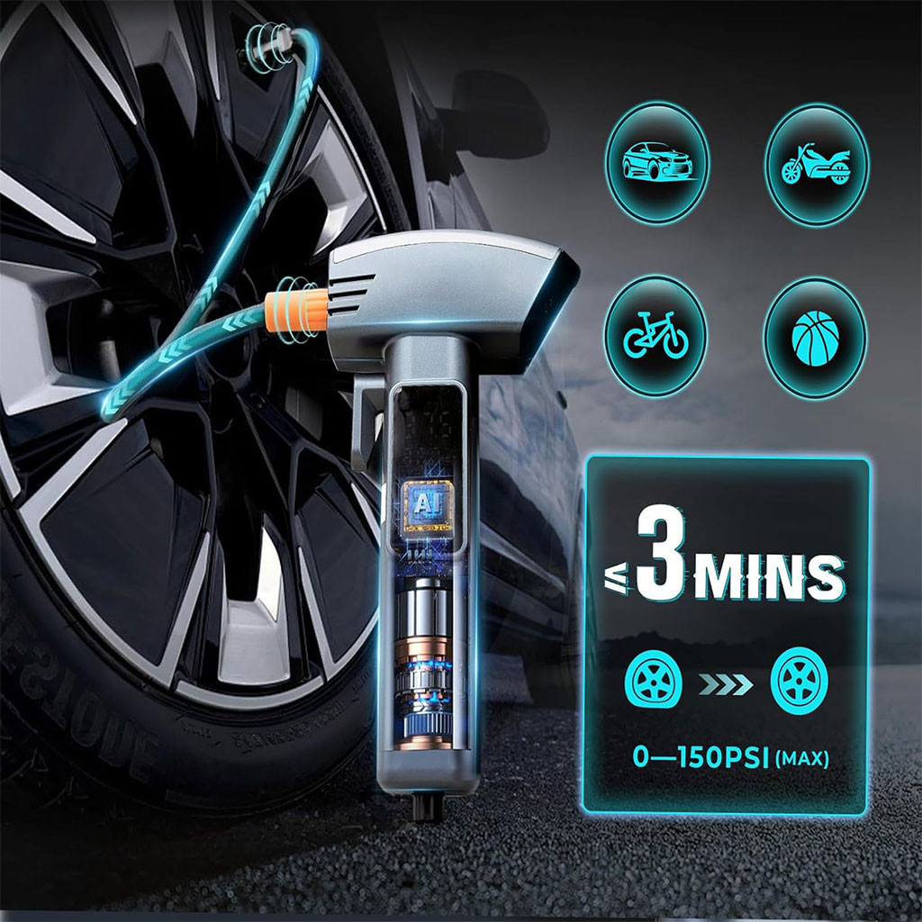 Compresseur d’air Portatif sans fil 150PSI avec 5 modes Kapusi K-6226 – جهاز ضغط الهواء محمول