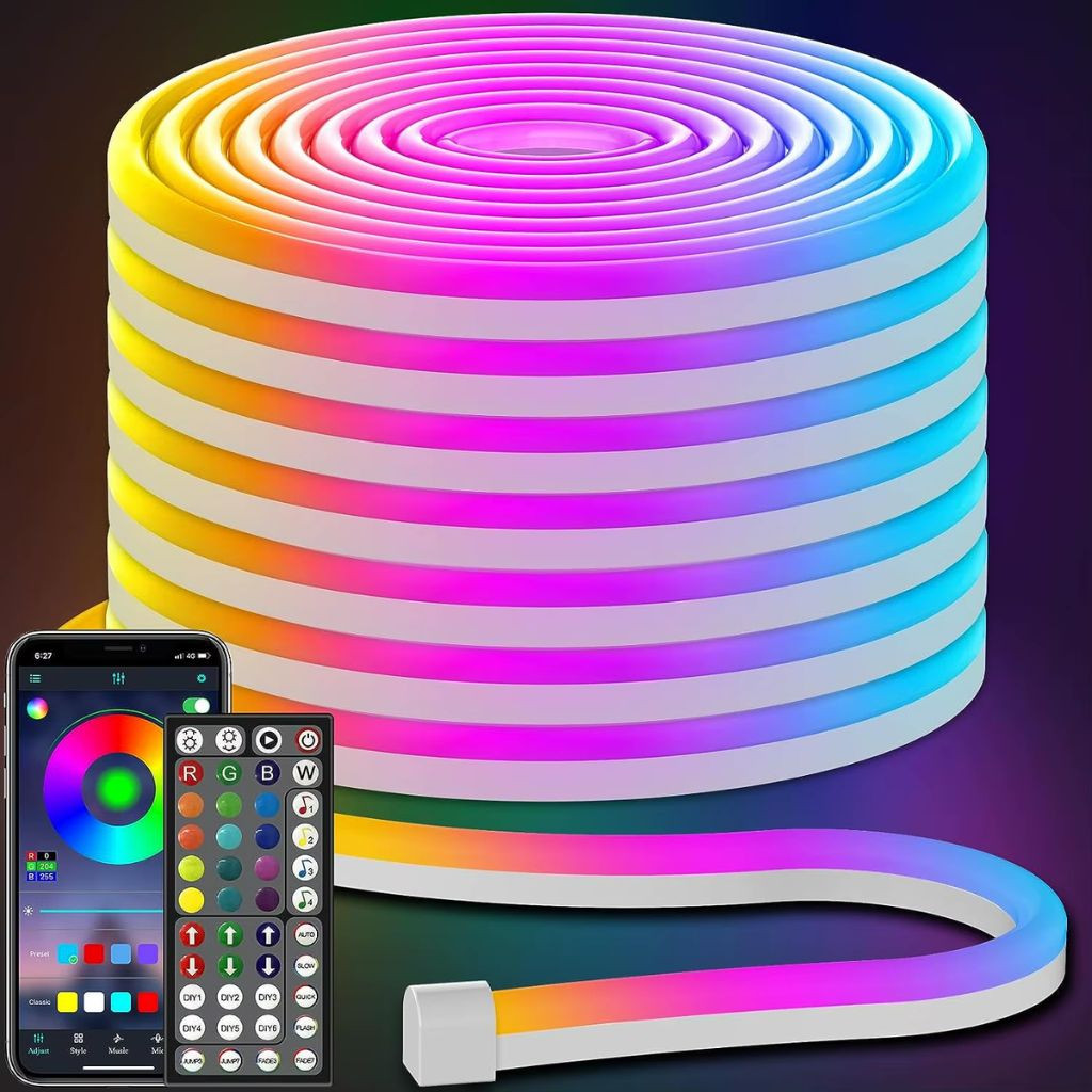 Bande LED Néon Flexible RGB 5m avec Bluetooth et USB – شريط إضاءة نيون مرن بطول 5 أمتار مع بلوتوث