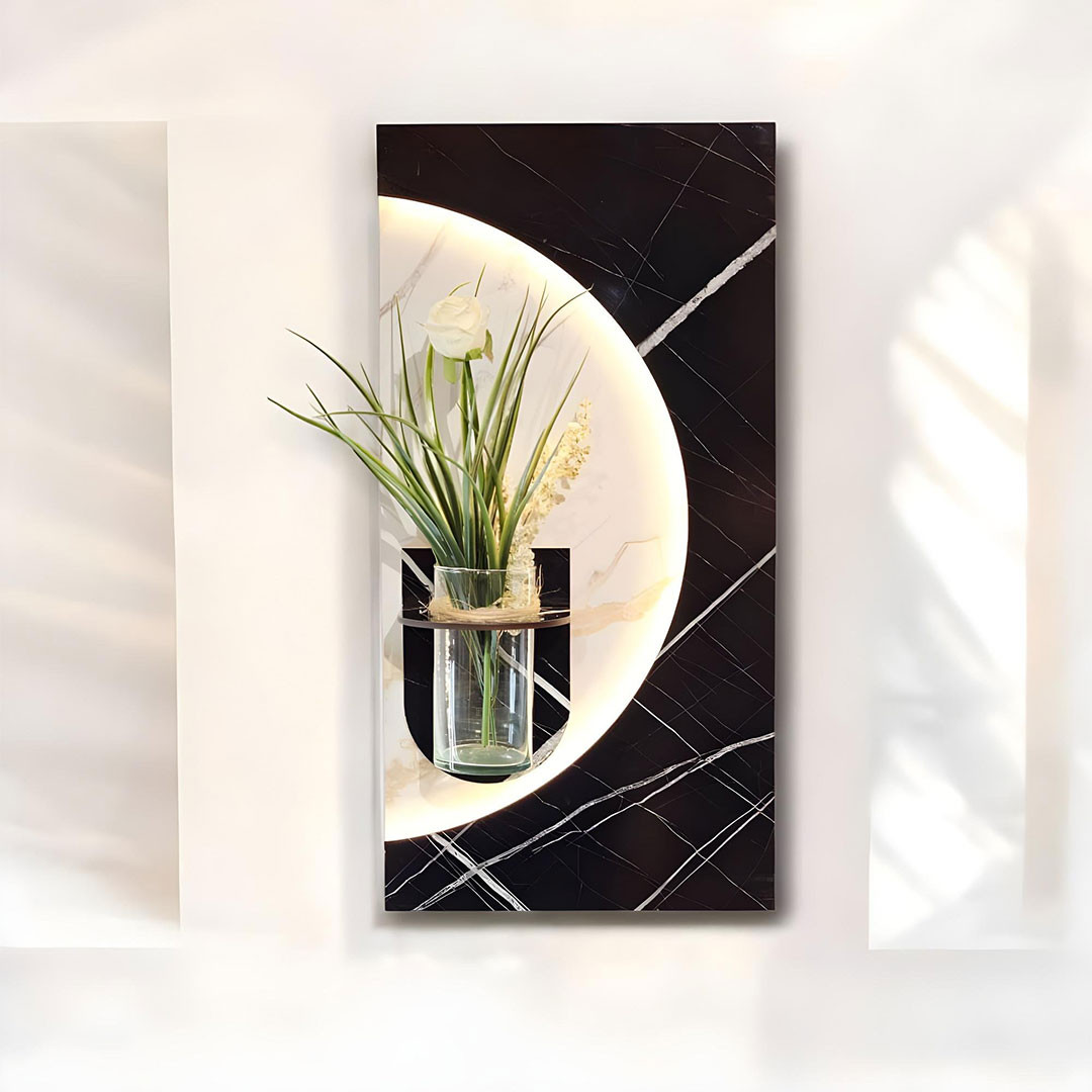 Panneau Mural Décoratif avec Éclairage LED Design Moderne en Bois