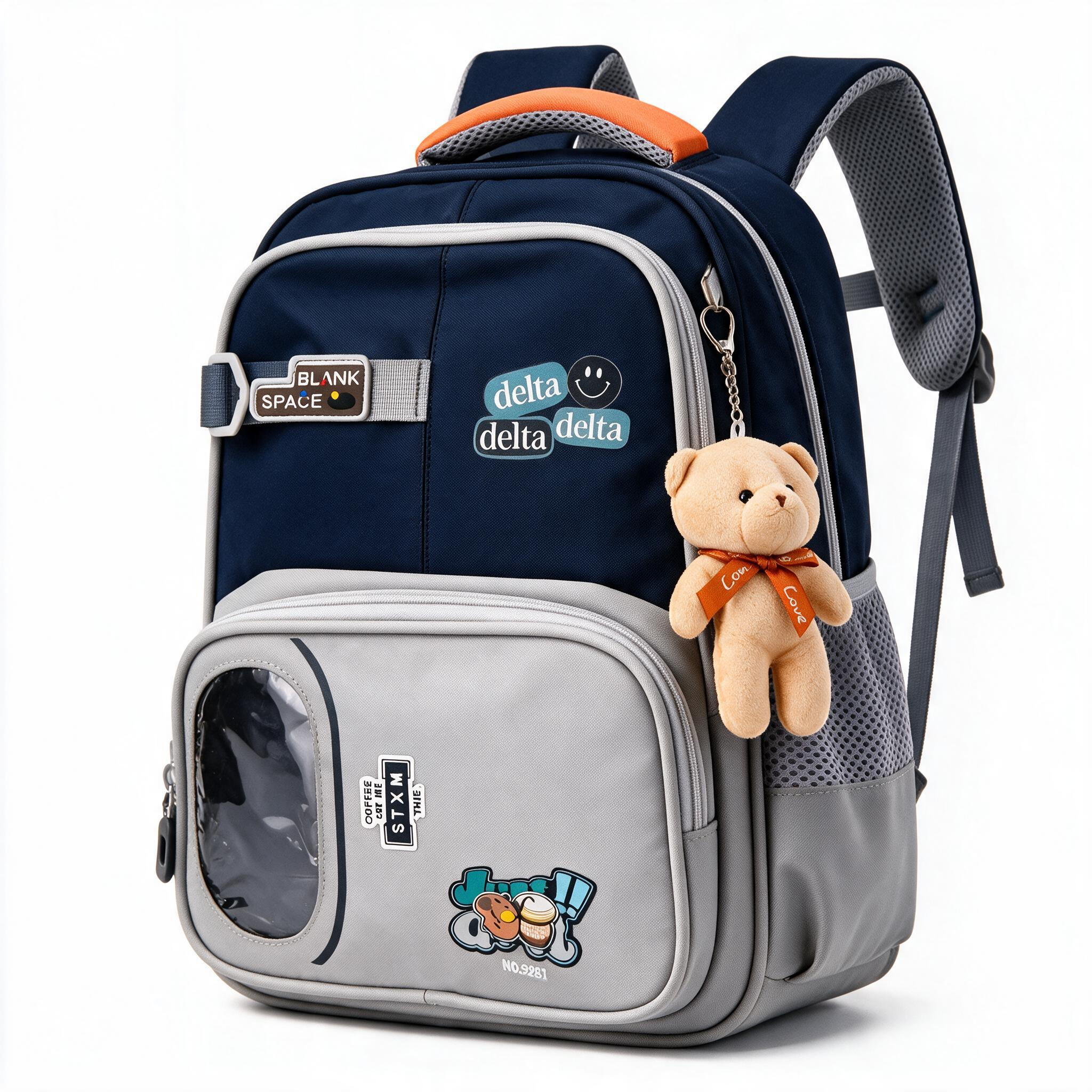 Sac à Dos Scolaire Delta Design Ergonomique avec Trousse et Pendentif Ours Inclus Rose SACKDS35RS - حقيبة ظهر مدرسية عصرية مع مقلمة مدمجة