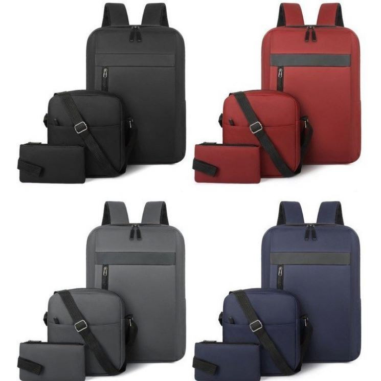 Ensemble 3 PCS sac a dos Élégant et Imperméable pour Homme Avec Port USB Grenat Mat-02 - طقم حقائب رجالية أنيقة 3 في 1 مع منفذ شحن